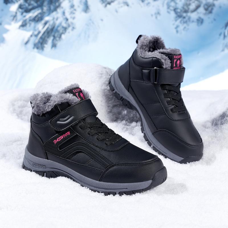 Zapatos de Invierno Impermeables de Cuero para Caminar para Ancianos - Gruesos, Anchos, con Forro de Terciopelo, para Deportes al Aire Libre y Montañismo para Mujeres y Hombres