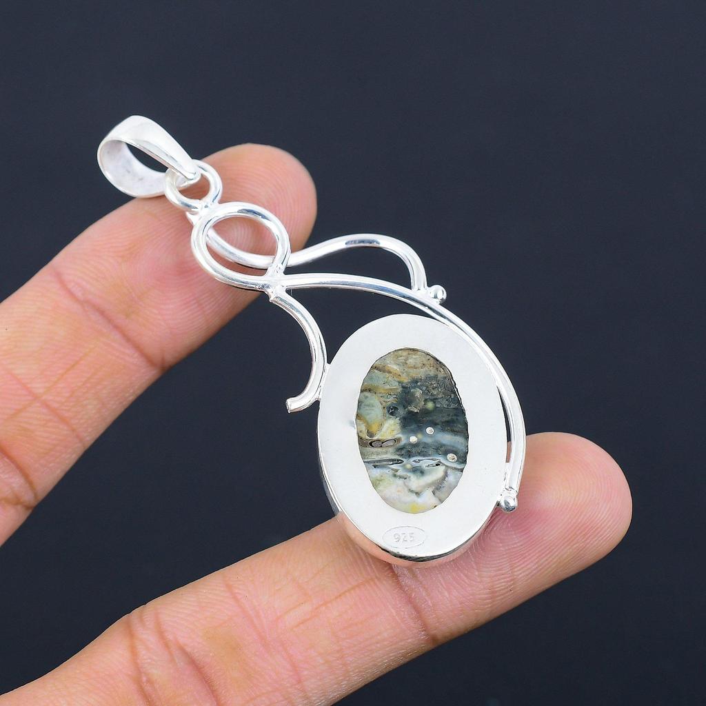 Womens Day Deal Sterling Silver Ocean Jasper Stone Anniversary Pendant Jewelry