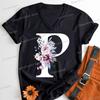Letter B Floral T Shirts Women English Alphabet Birthday Gift Women 26 Initials Flower Classic Tops Tees Alphabet Floral Tshirt