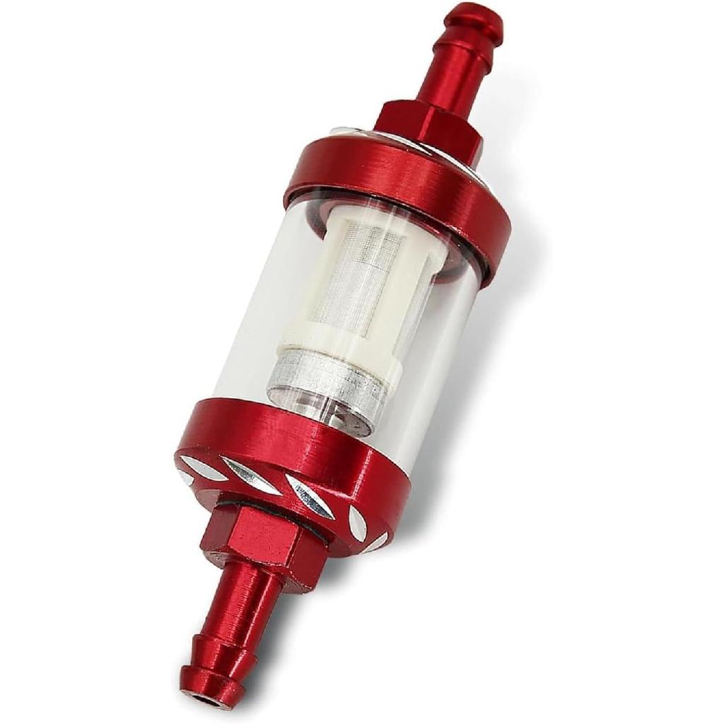 Motorcycles Fuel Filter, 1/4" Inline Fuel Filters, Transparent Tempered Glass Alloy Oil Filter Cup, Universal for ATV, Motorcycles, Dirt Bike (Red)
