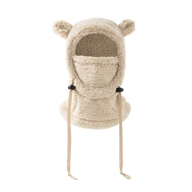 Autumn and Winter Cute Little Bear Ear Children's Pullover Hat, Outdoor Warm Ear Protection Scarf One-piece Hat, Windproof Hat