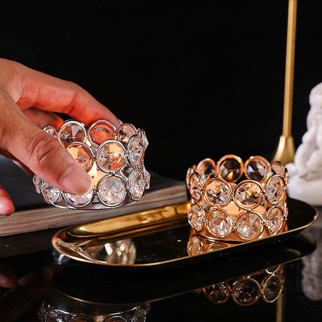 Glass Tealight Candle Holder Ornament Iron Glass Candle Holder Table Centerpiece for Party Wedding Bedroom Anniversary Gift
