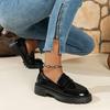 Chunky-Soled Round Toe Block Heel British Style Women's Leather Shoes - 2024 Autumn/Winter Retro Slip-On Collection.