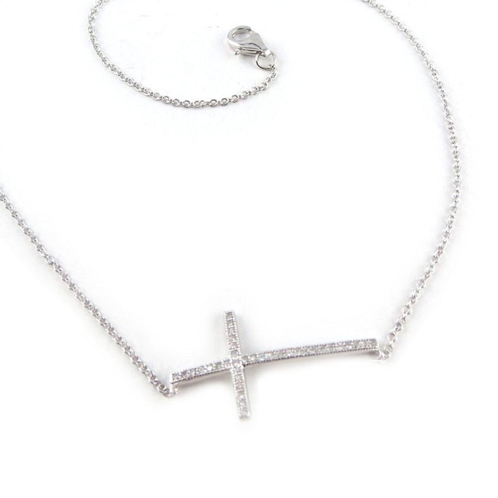 Les Trésors De Lily [K9509] - Collier Argent 'Croix' blanc argenté (rhodié) - 29x15 mm