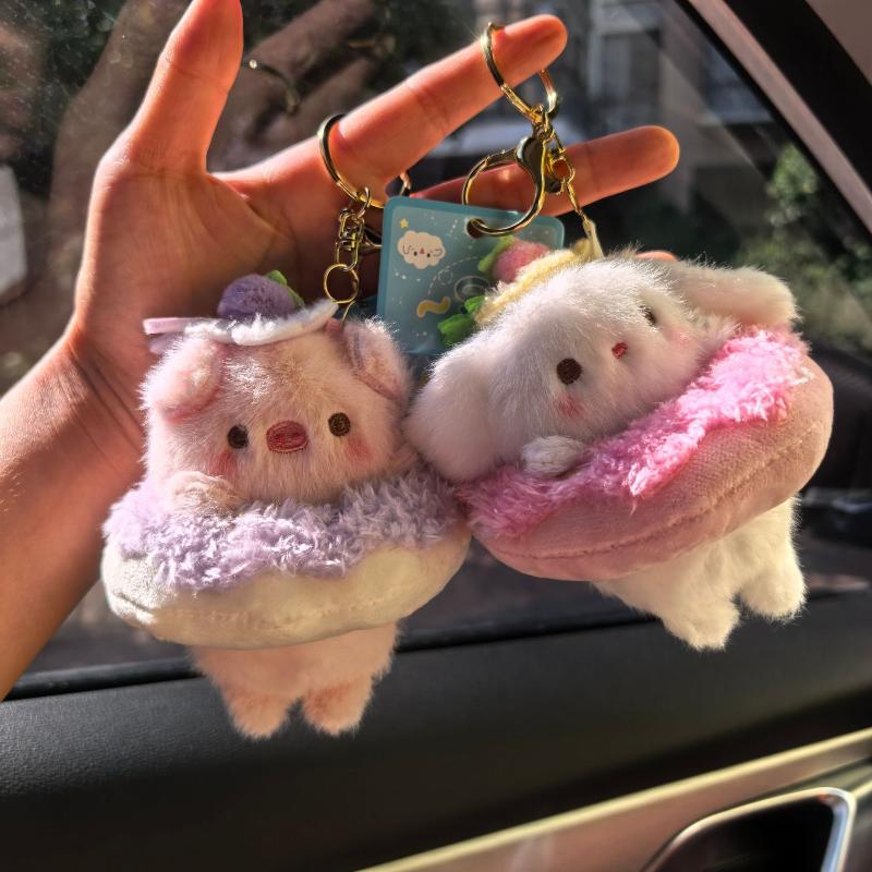 1Pcs Cute Sweetheart Circle Animal Plush Pendant Rabbit Dolphin Cat Doll Keychain For Girls Gifts Creative School Bag Decoration