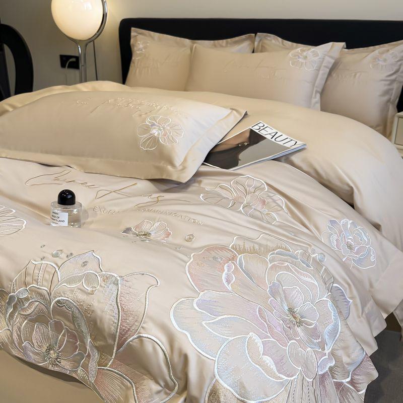 Luxuriöses 4-teiliges Stickerei-Bettwäscheset für Mutter und Baby: Hautfreundlicher, atmungsaktiver Bettbezug, Bettlaken, Bettdeckenbezug – Ideal für Hochzeiten