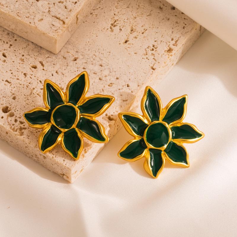 Damen-Ohrringe, einfache Legierung, Öltropfen, Blumen-Ohrringe, fortgeschrittene Party-Ohrstecker