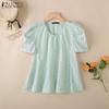 ZANZEA Women Casual Round Neck Summer Short Sleeve Stripe Blouse