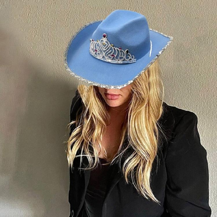 Gleaming Bride Hat Sparkly Cowboy Hats Crown Rhinestones Panama Hat for Party