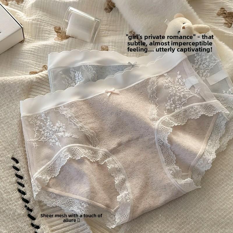 Female Spring and Autumn Pure Cotton Lace Pure Wind 32A Bacteriostatic Cotton Extended Crotch Waist Triangle Briefs