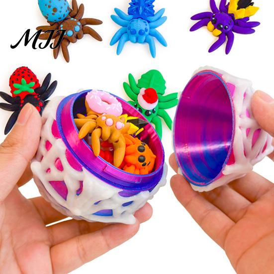 Spider Stress Reliever 1 Set Egg Capsule with 10 Fidget Toy 3D Printed Relief Movable Joints Mini Articulated Model Halloween Party Decoration Gift