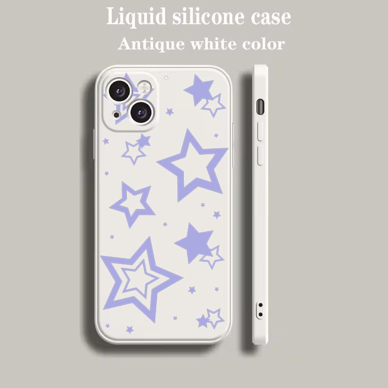 Luxury Color Phone Case For iPhone 18 15 14 13 12 mini 11 Pro Max XS X XR SE 7 8 Plus soft Silicone Beige Cover Style Stars Pattern