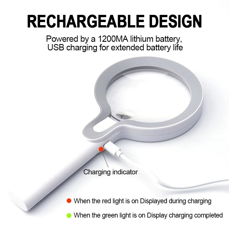 10x 25x Usb Rechargeable Illuminated Magnifier Handheld Magnifying Glass With 29 Led For Reading Jewelry Maintenance