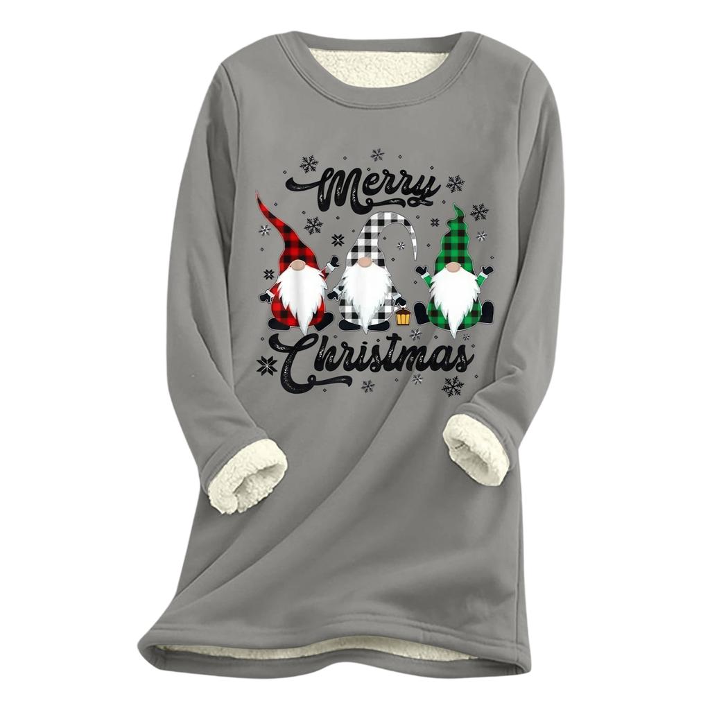 Dame Juleprint Tykk Plysj Lammeull Varm Lang Topp