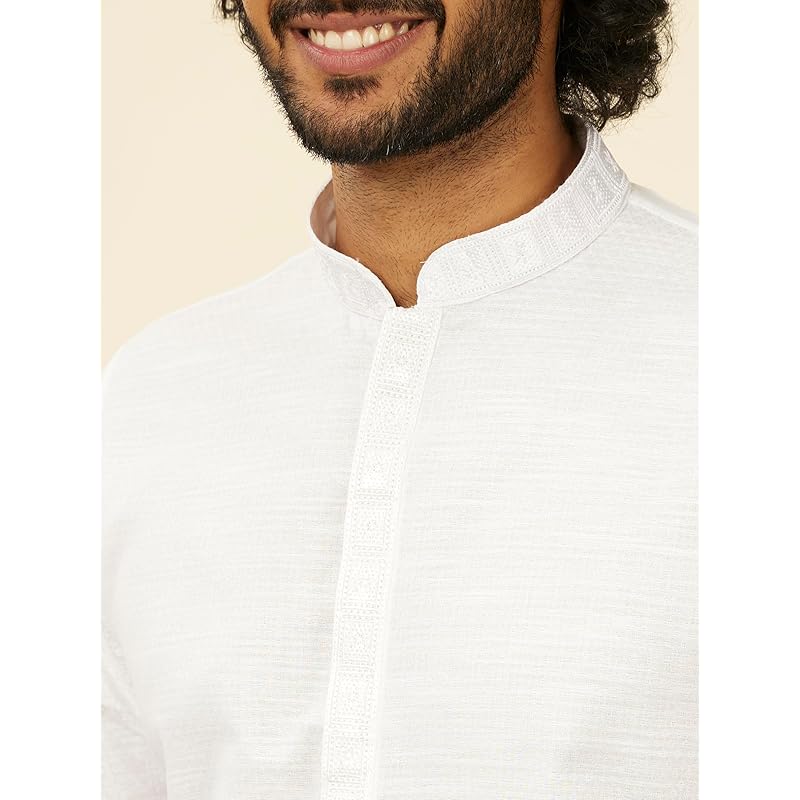 Manyavar Men's Cotton Self Design Kurta Pyjama Set - (White, X-Large)