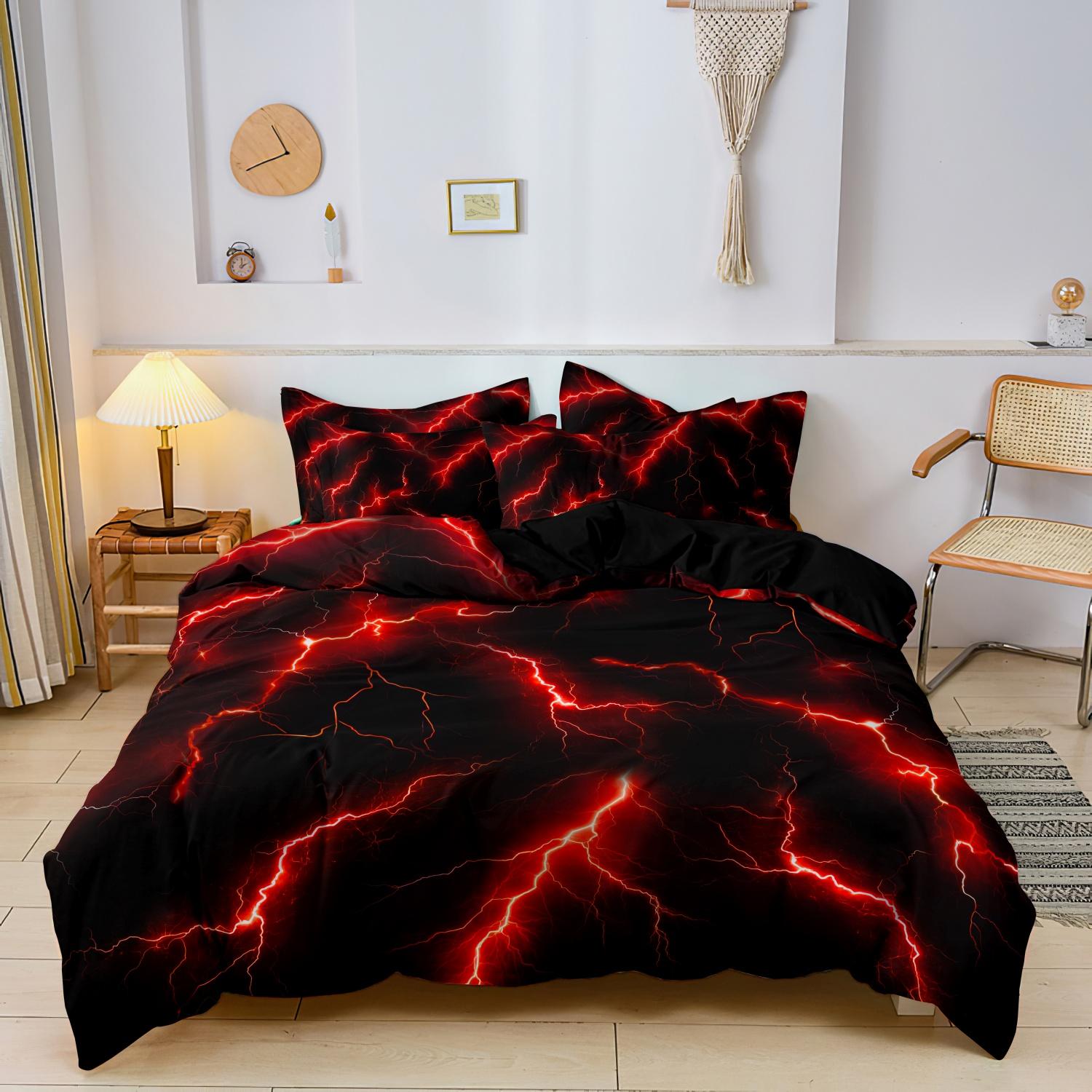 

3D Printed Duvet Cover Set (No Filling) Lightning Thunder Pattern Soft Bedding Set Single Twin Size For Kids Adult Home Decor Eusingle135x200cm