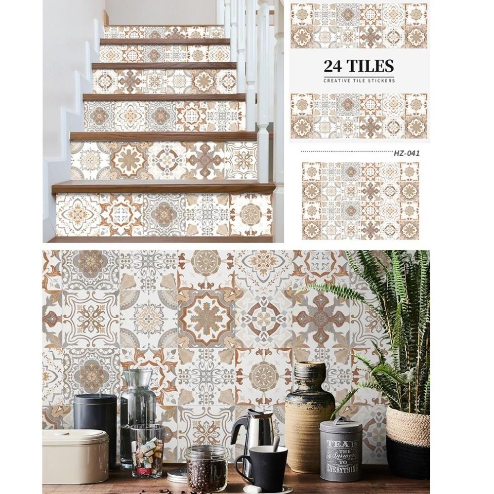 24pcs/set Self-Adhesive Kitchen Wallpaper Mandala Wall Decoration Sticker Bathroom Tile Stickers