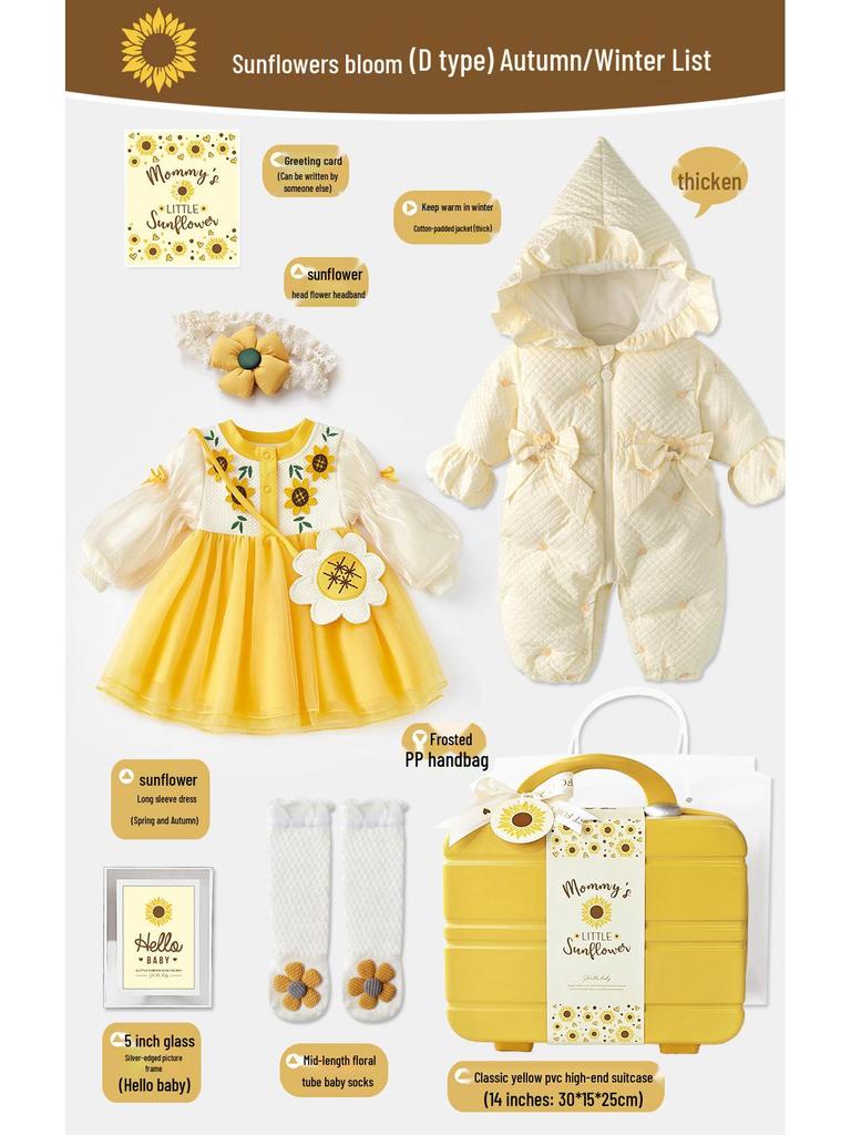 Newborn Baby Girl Sunflower Dress Gift Box - Summer/Autumn First Birthday Outfit