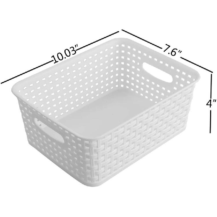 6-Pack White Storage Plastic Baskets, Plastic Weave Basket for Organizing