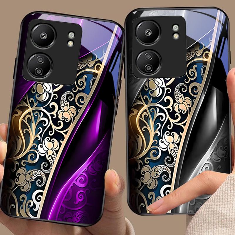 Jinmai Rød Lilla Til Xiaomi Redmi 13C Note13 12 Pro Plus 5G Note 9 13T Pro POCO X6 F5 F6 Sort Hærdet Glas Telefoncover