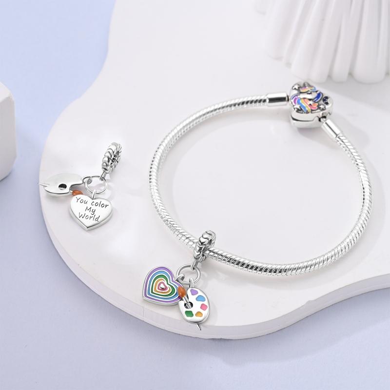 Pendentifs Palette Forme Cœur Arc-en-ciel Plaqué Cuivre Charmscopper Adaptés aux Bracelets à Breloques Originaux Perles Bijoux Femme Fabrication DIY