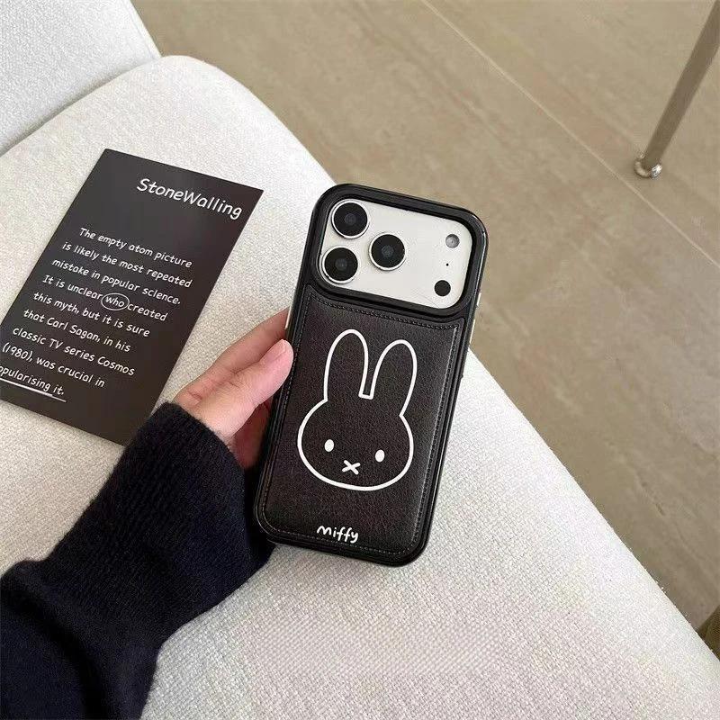 Line Miffy Rabbit bulge bag leather pattern for iPhone17Promax mobile phone case Apple 16 cute 15 soft 14 sets