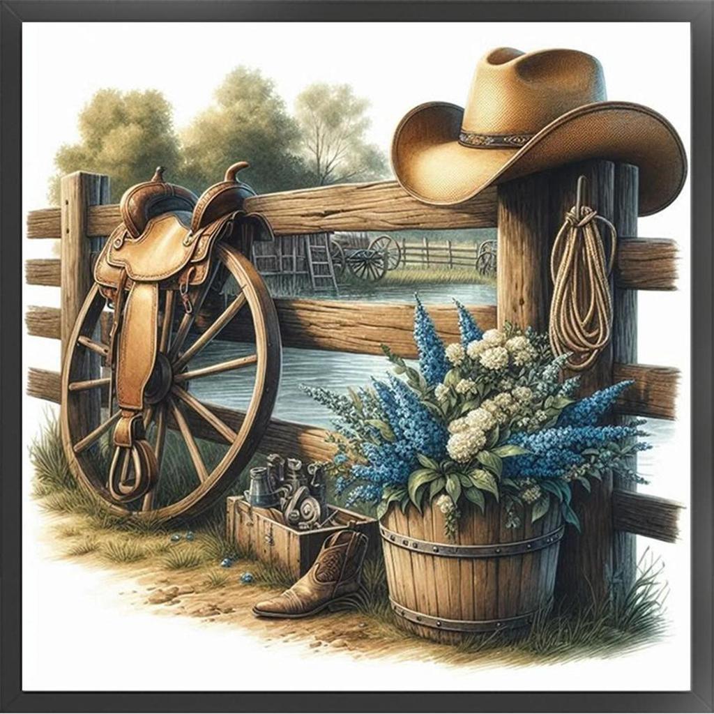 Westlicher Cowboy-Aufdruck Kreuzstich-Set DIY 11CT Stickerei Handwerksset Heimdekoration