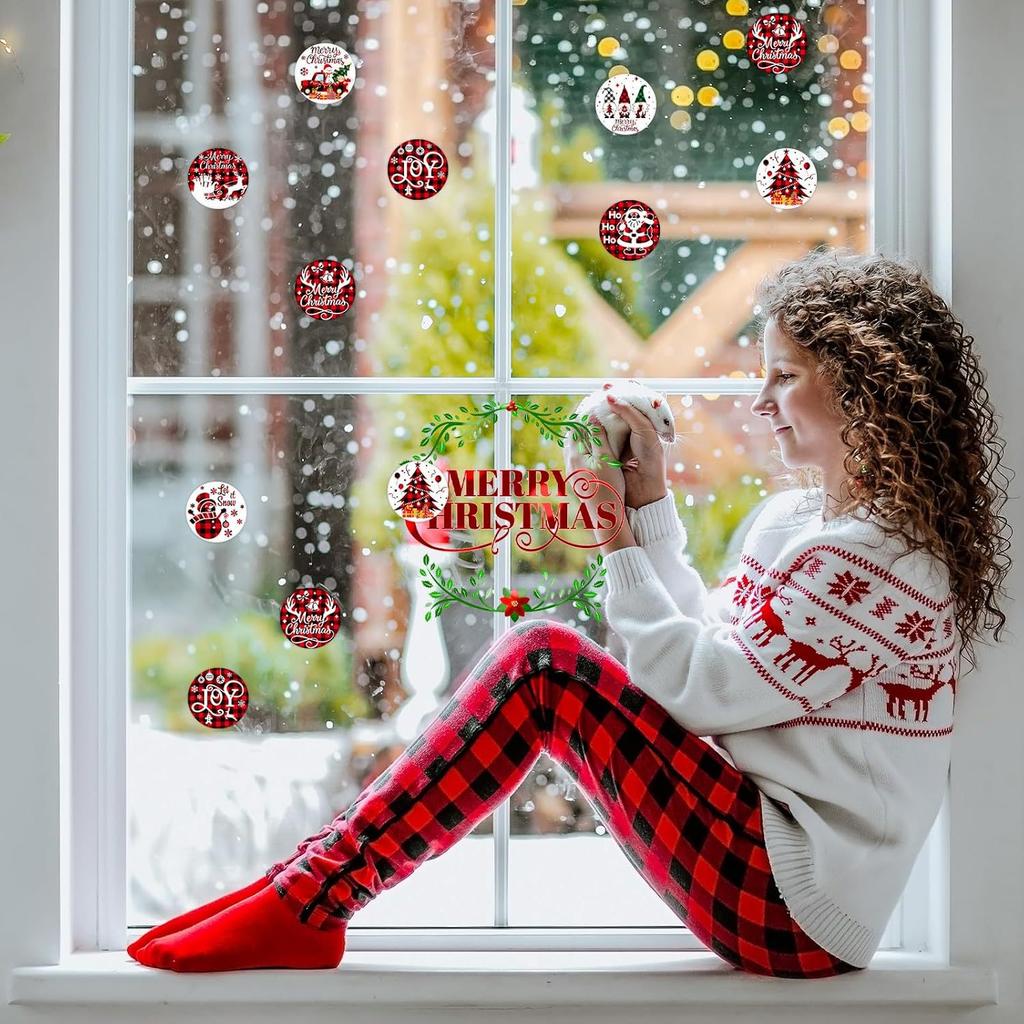 500 Stück Rollenaufkleber Lustiges Frohe Weihnachten Etikettenrolle Runde Weihnachtsaufkleber Weihnachtsmann LKW Schneemann Rentier Karo Umschlagaufkleber