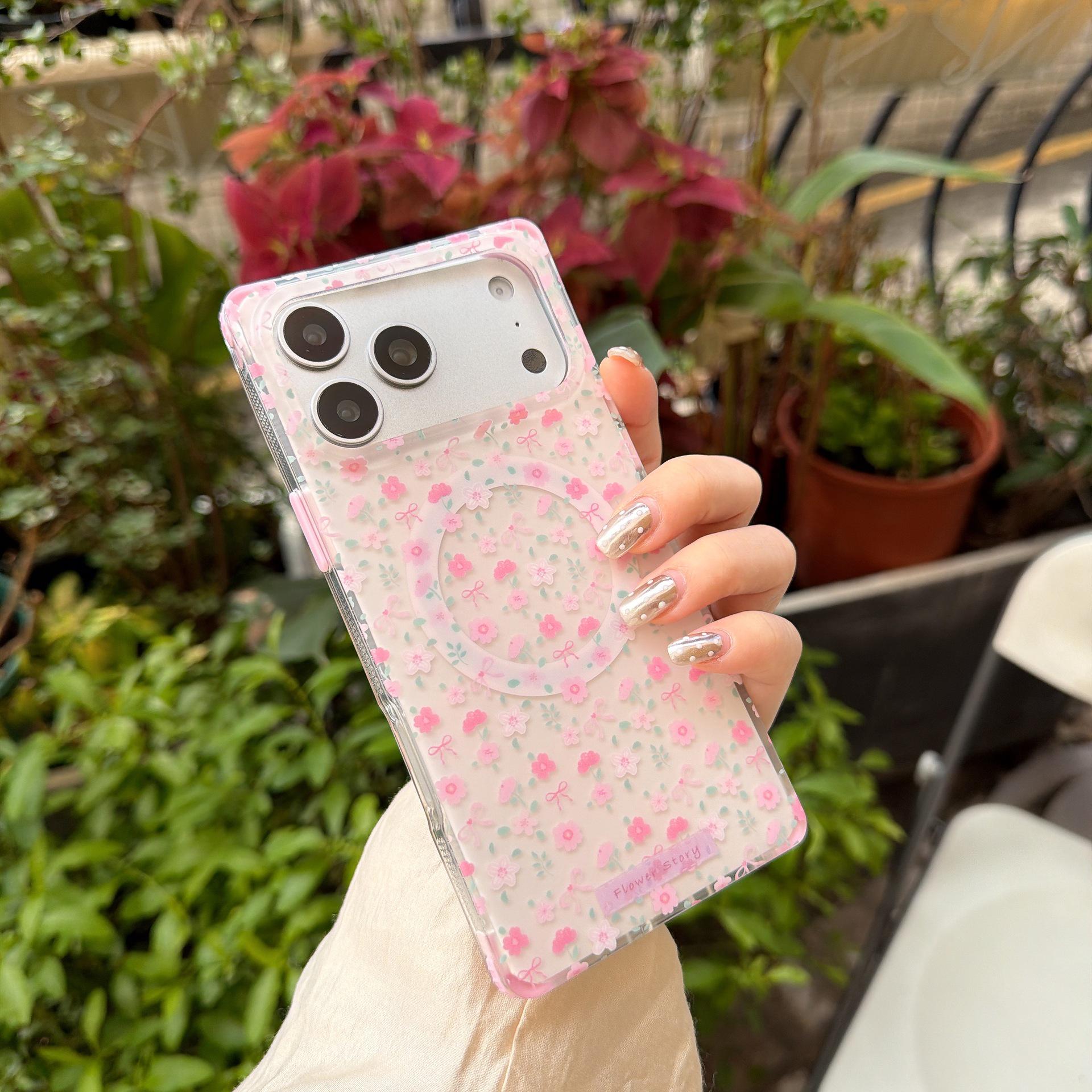 

Korean-Inspired Magnetic Floral Phone Case for iPhone 17 Pro Max & 16 Pro - Drop-Proof Design iPhone 17