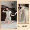 Sexy Underwear Mesh Perspective Stand-up Collar Cheongsam Sexy Embroidery Split Fork Temptation Pajamas Hot Free Set
