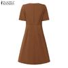 ZANZEA Elegant Casual Square Collar Short Sleeve Women Dress