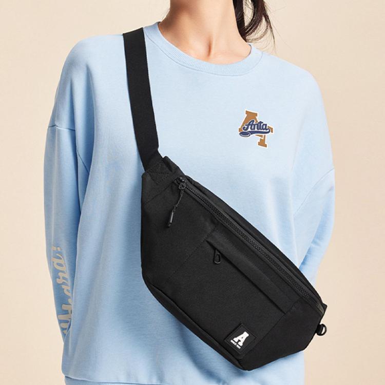 New Anta Canvas Shoulder Bag, Crossbody Bag, Canvas Bag, Sling Bag, Fanny Pack Regular Unisex Basic Black 992358141R-1