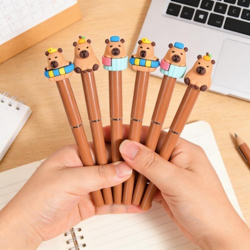 1Pc Cute Capybara Cartoon Student Neutral Pen Black Carbon Water-based Pen Creative Learning Stationery Prizes