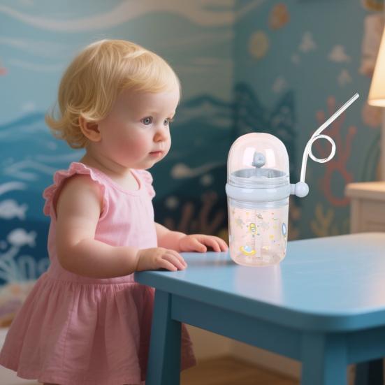 Whale Squirt Drinking Cup with Straw Leak Proof Reusable Sippy Cup for Kids 260ml Whale Fountain Tumbler for Party School Beach
