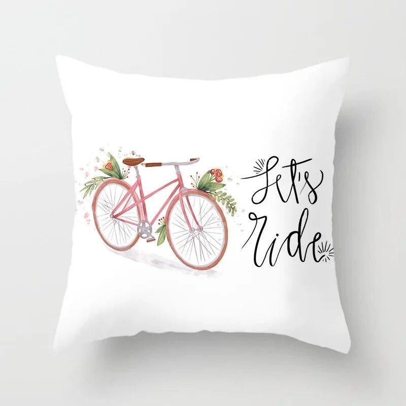 Living Room Bedroom Decorative Pillowcase Floral Bicycle Printed  Home Decor Cushion Cover