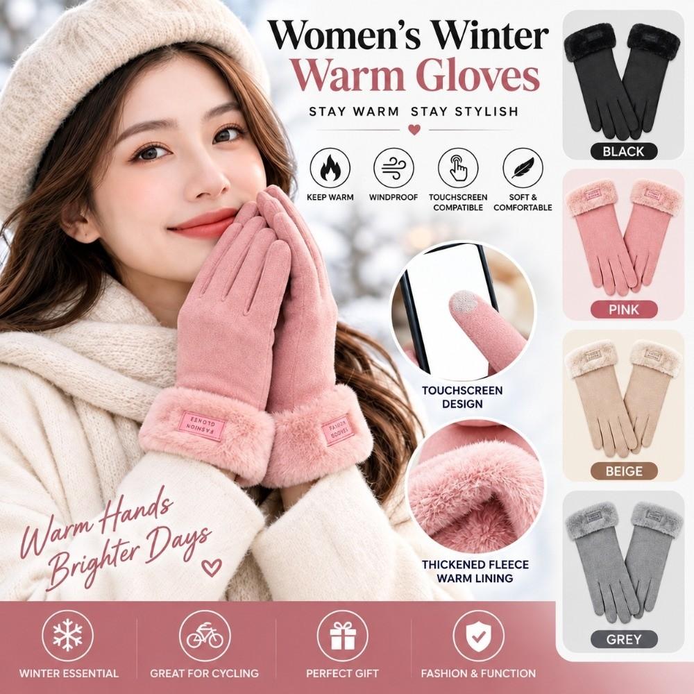 Touchscreen Thermal Gloves Fuzzy Cuff Sports Cycling Mittens Comfortable Plush Gloves  Skiing