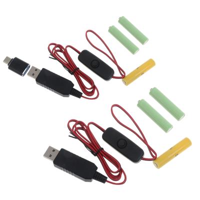 Type-C/USB To 4.5V AAA Battery Eliminator Cable Cord with Switch & Dummy Battery for LED Lights Razors Toy Radios