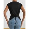 Women White Crew Neck Sleeveless Criss Cross Tie Waist Fitted Casual Blouse