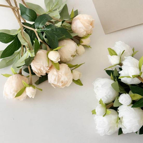 Künstliche Pfingstrosenblüten, 17 Zoll Realistische Kunstpfingstrose mit 1 Knospe, Lebensechtes Pfingstrosenbukett mit Stiel für Vasenarrangement, Tischdekoration für Hochzeiten, Innenbereich