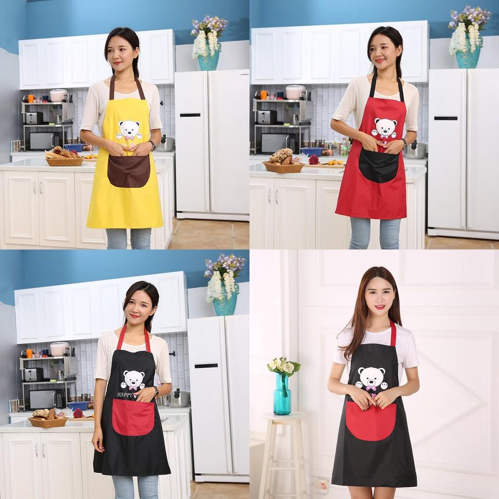 Breathable Cartoon Bear Print Sleeveless Neck Hang Kitchen Apron Stain Resistant