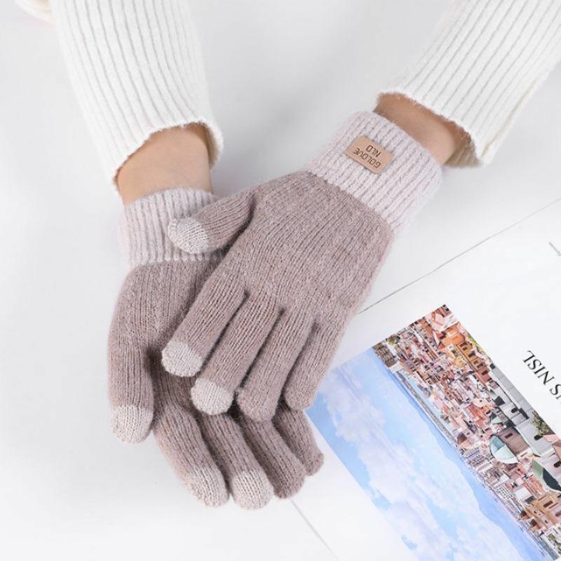 Warm gloves women's autumn and winter camel wool knitted outdoor antifreeze velvet thickened cute