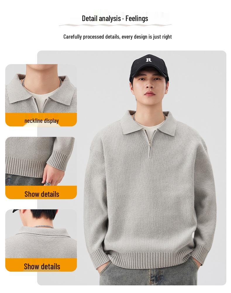 Mu Yuan Unisex American Cleanfit Polo Collar Sweater - Casual, Loose, Versatile Knitwear for Men