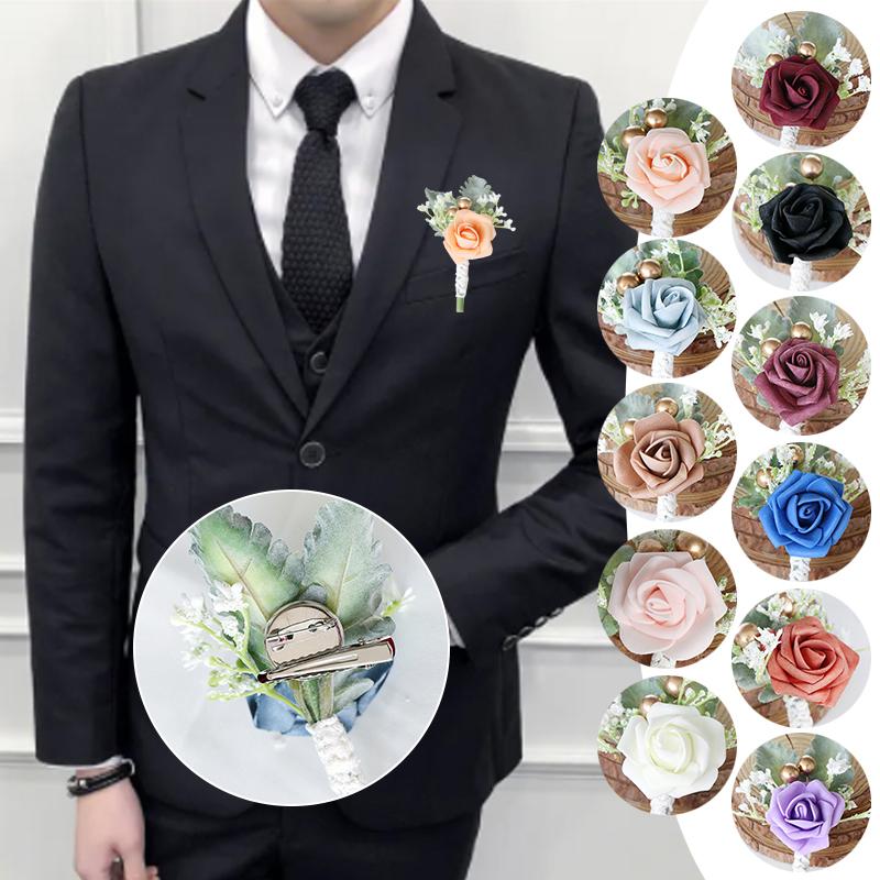 Flowers Wedding Corsage Pins White Pink Groom Men Wedding Witness Marriage Accessories Groom Boutonniere Wedding Classic Flower