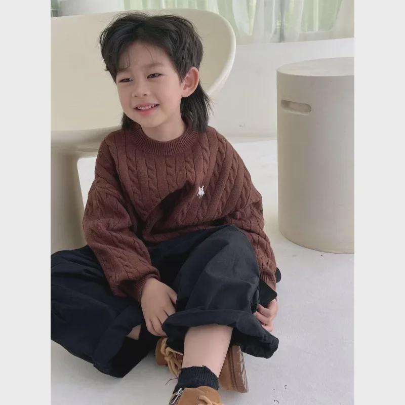 In-Stock Cable Knit Sweater for Boys and Girls: Anti-Pilling, Round Neck, Perfect for Autumn and Winter