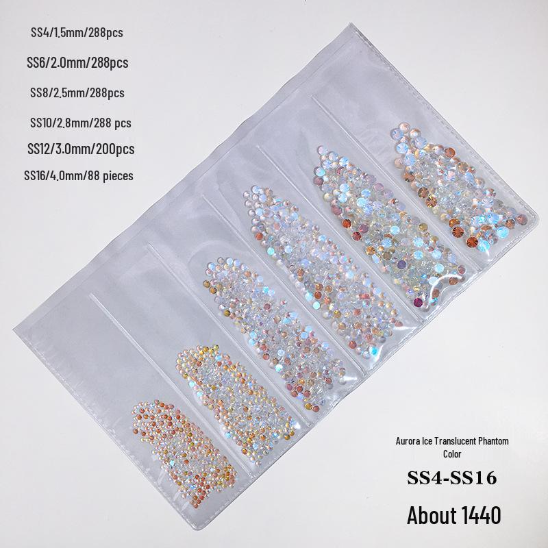 6-Grid Flat-Back Nail Art Rhinestone Set (1440pcs) - Mixed AB & Clear Glass Rhinestones Nail Decorations