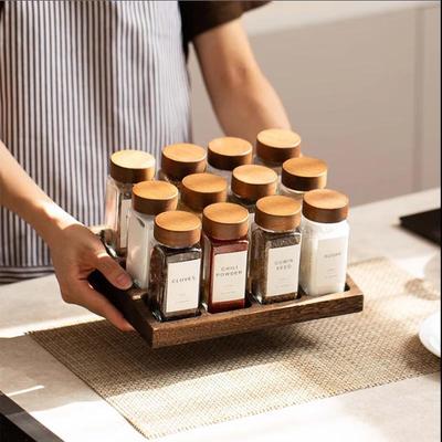 120ml (4oz) Square Glass Spice Jars with Bamboo Lids, 12-Pack
