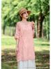 2026 Spring/Summer Women's Elegant Chinese-Style Embroidered Asymmetrical Ramie Shirt with Tie-Up and Round Neck.