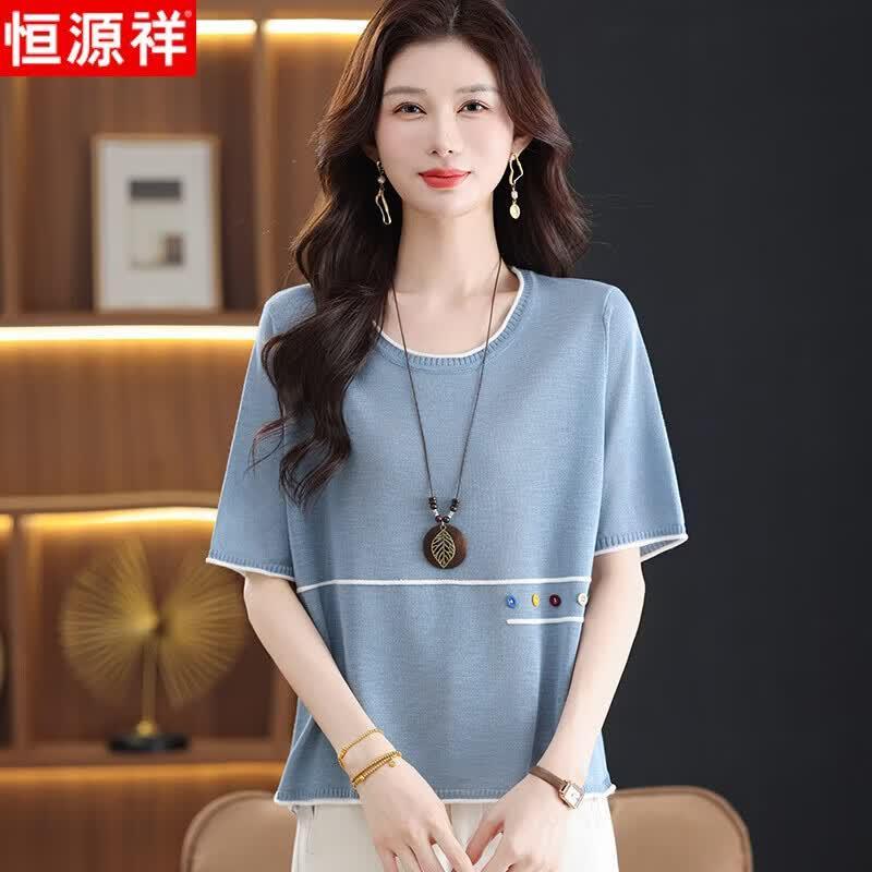 Hengyuanxiang Women s Plus Size Summer Short Sleeve Round Neck T-shirt XL