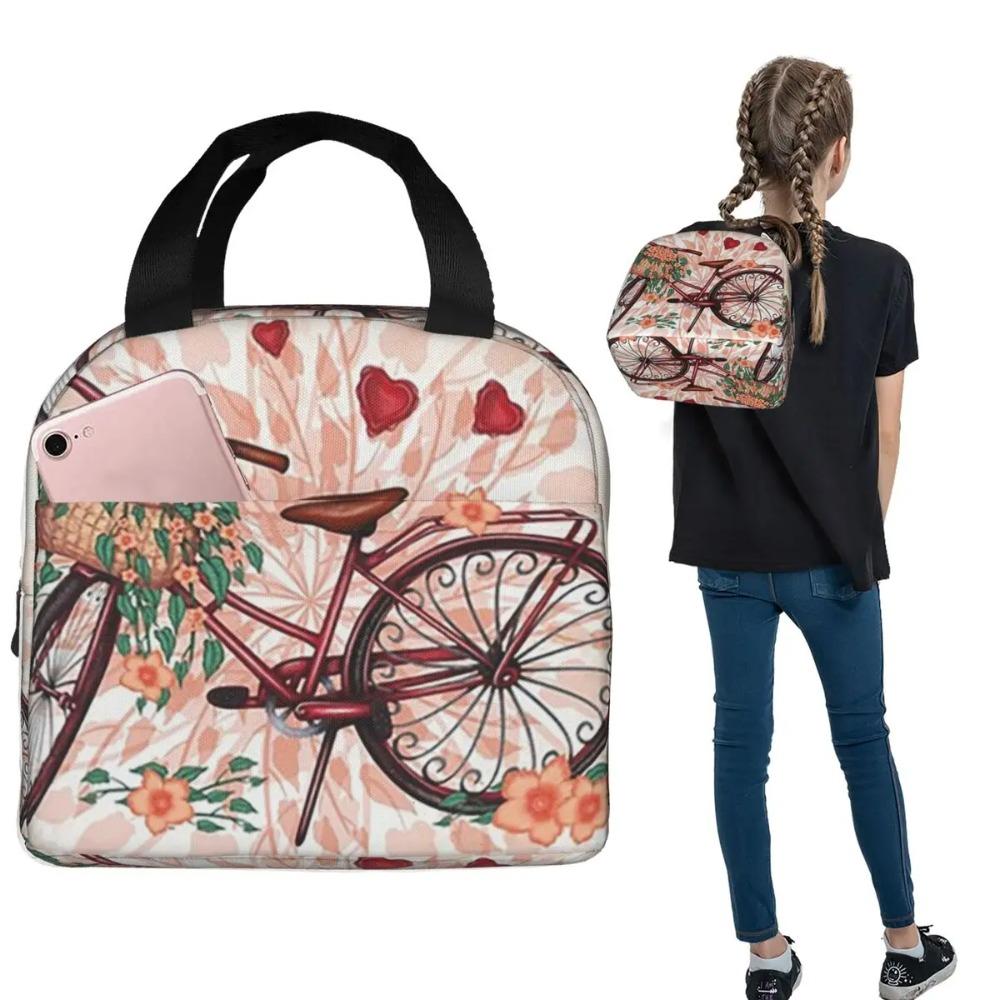 A Vintage Bicycle And Flower Insulated Lunch Bag for Women Kids Leakproof Food Boxes Thermal Lunch Box Tote