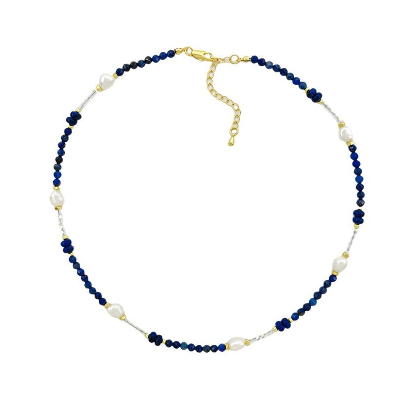 Meier Natural lapis lazuli & natural baroque freshwater pearl beaded necklace - women s crystal spliced choker